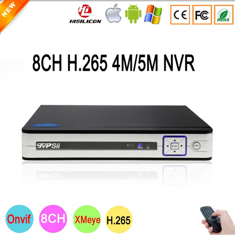 

Hisiclion Sensor Sliver White Panel XMeye 4mp 5mp Onvif HD Digital 8 Channel 8CH H.265 IP Camera Onvif NVR Free Shipping