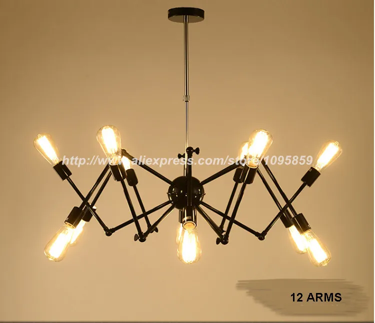 

Modern Vintage Spider Model 12/18 Heads Ceiling Fixtures Light Black Color Pendant Lamp Dining Room Flush Mount Lighting