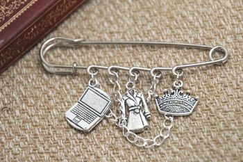 

12pcs Sherlock inspired John, Jim and Sherlock themed charm with chain kilt pin brooch (50mm)