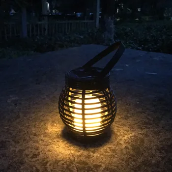 

51 LED Outdoor Waterproof Solar Cage Light Home Garden Indoor Garden Yard Outdoor Hanging Lamp Plastic Rattan Lantern Flame Lamp