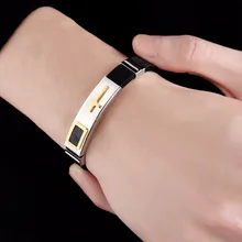 Black Silicone and Stainless Steel Adjustable Cross Pattern Bracelet Wristband Gift for Him Black font