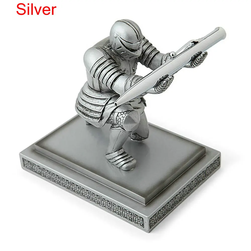 Творческий хранения настольных солдат рыцарь держатель для ручек Поддержка ручка сиденье стол доспехи героя стенд - Цвет: Silver