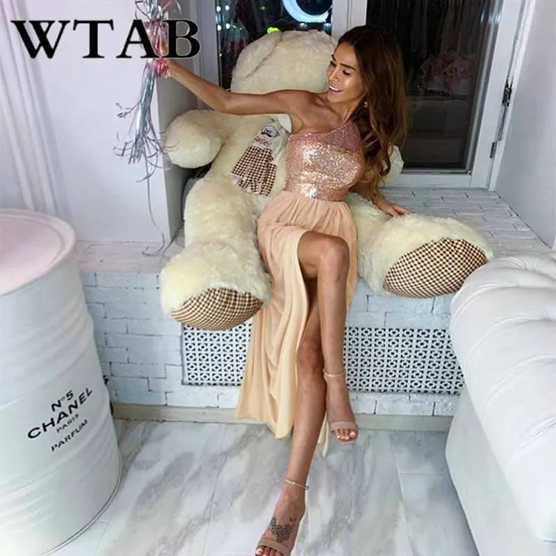 WTAB 2019 vestidos сексуальное летнее платье с пайетками Империя лоскутное облегающее