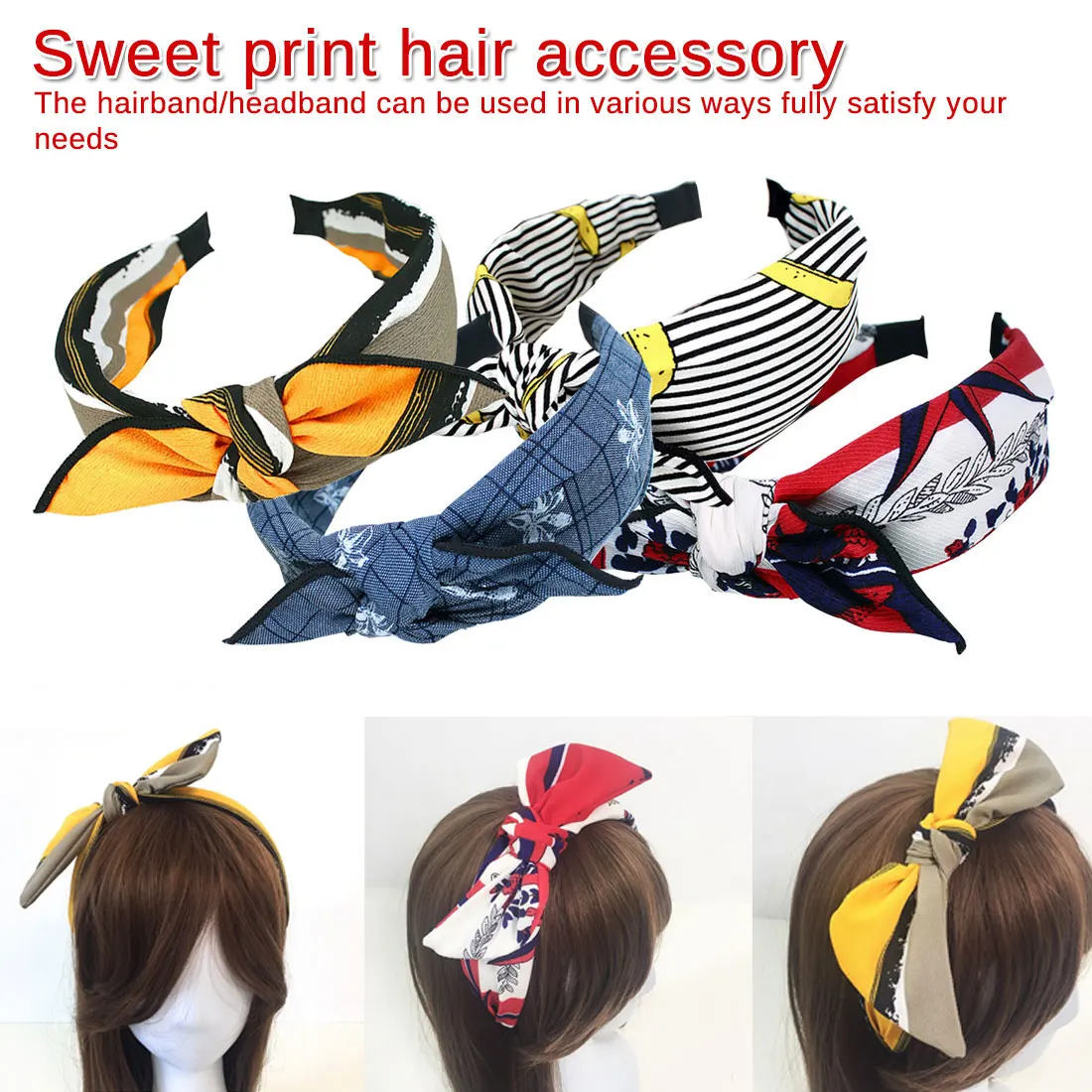 

Chic Multi-Style Retro Bow knot Wide Hair Band Head wear Girls Fabric Printing Floral Headband Hair Accessories