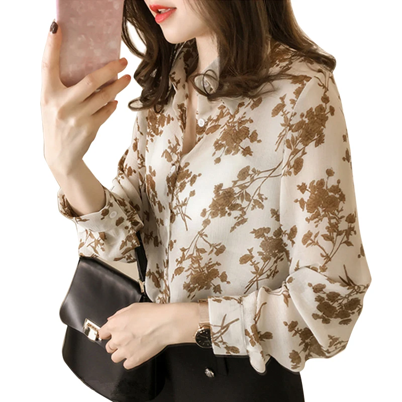 

Women Shirt Workwear Office Button Up Blouse Top Plus Size Long Sleeve Autumn Floral Blouse Women Tops and Blouses