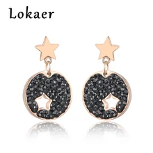 Lokaer, черные, белые, со стразами, простые круглые серьги из титановой стали, розовое золото, женские серьги-гвоздики, Brincos E180190400R