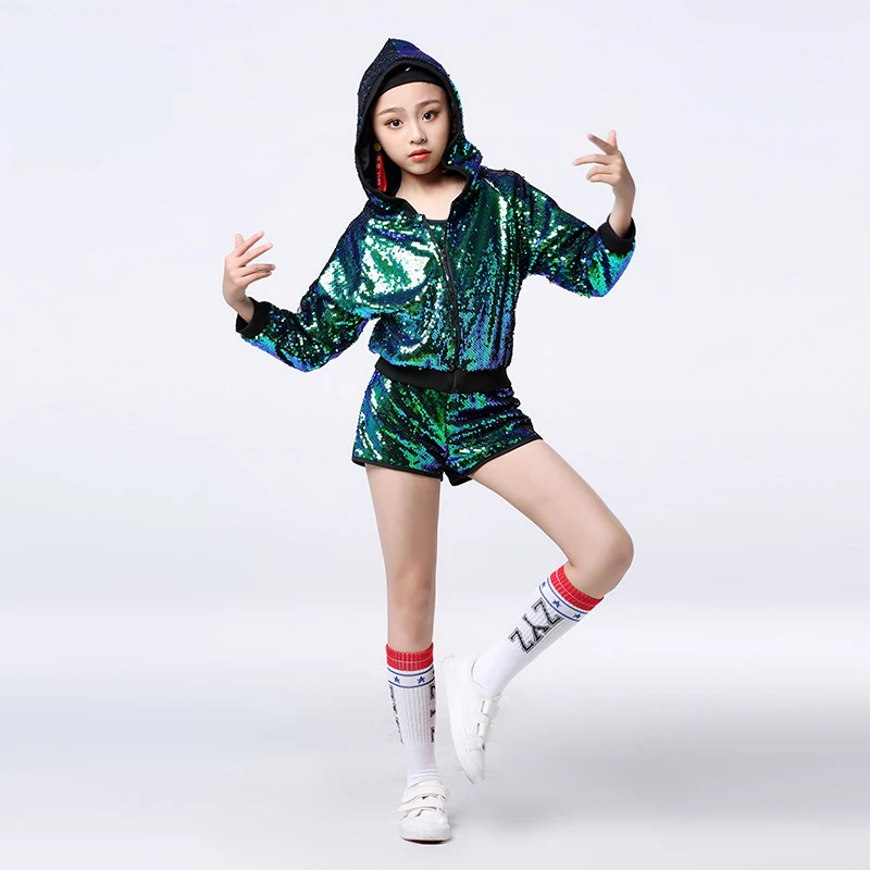 Personality Girl Hiphop Costume Holographic Sequins Hip Hop Dance