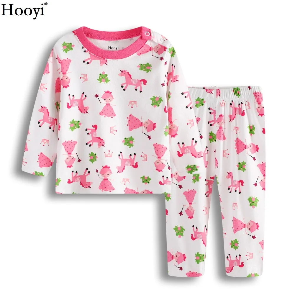 Hooyi Newest Baby Girl Home Clothes Sets Fashion Pink Cake Girls Pajamas Suit Butterfly Infant T-Shirt Trouser Sleepwear 0-2Year