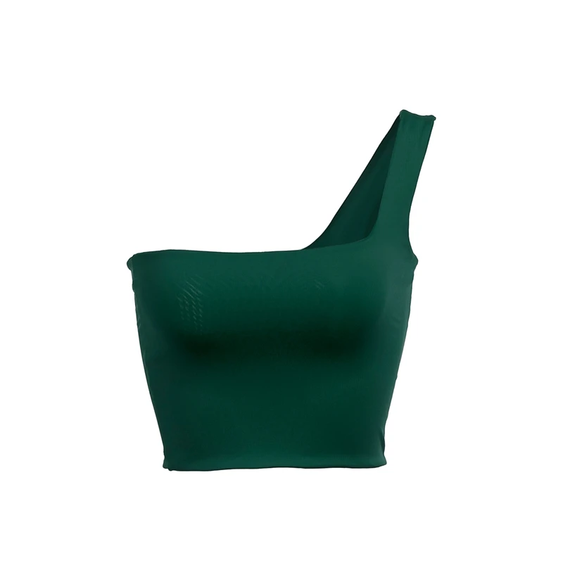 Женский сексуальный крутой топ на одно плечо, майка без рукавов, Летний Пляжный короткий топ - Цвет: Зеленый