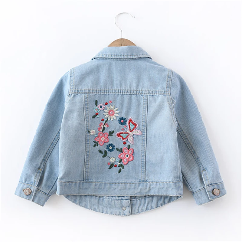 

Baby Girl Clothes Girls Denim Jackets Kids Butterfly Flower Embroidery Cowboy Coat 2018 New Autumn Tops For Child 2-8y