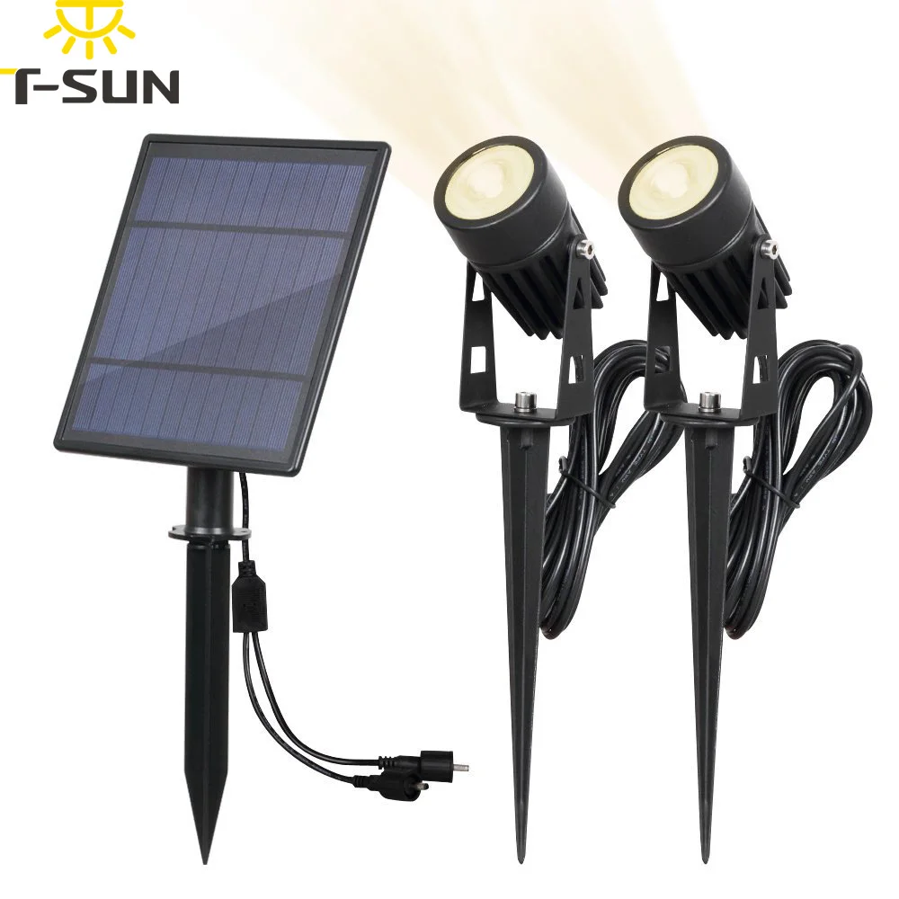 

T-SUNRISE Solar Light 270 Adjustable Angle Two Spotlights 4000k LED Drive IP65 Solar Panel Lamp Christmas Tree Lights Decoration