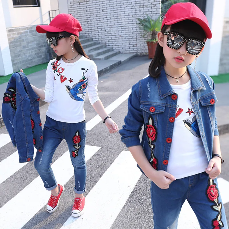 Корейская детская одежда Новинка года, Весенняя джинсовая одежда из двух предметов для девочек возрастом от 10 лет, весенне-осенняя одежда для девочек