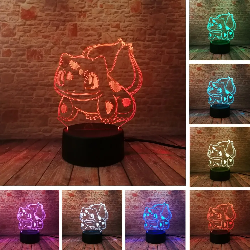 Покебол Pikachu Bulbasaur Bay 3D RGB лампа для ролевых игр фигурка Pokemon Go визуальная иллюзия