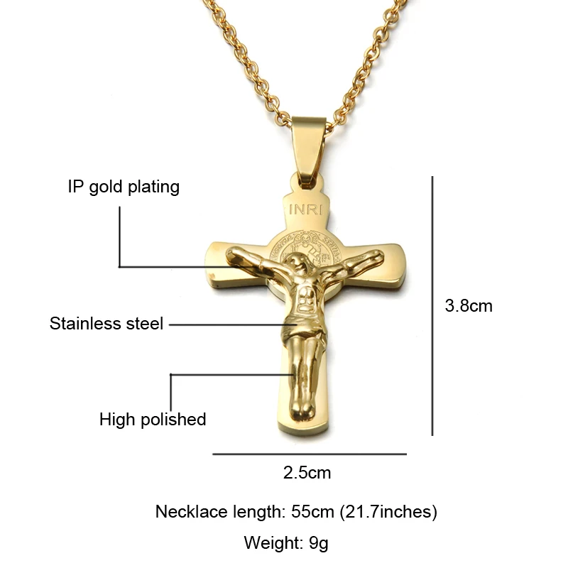 D& Z ожерелье с крестом, распятие INRI Jesus, подвеска золотого цвета из нержавеющей стали, Мужская цепочка, христианские ювелирные изделия, рождественские подарки - Окраска металла: gold