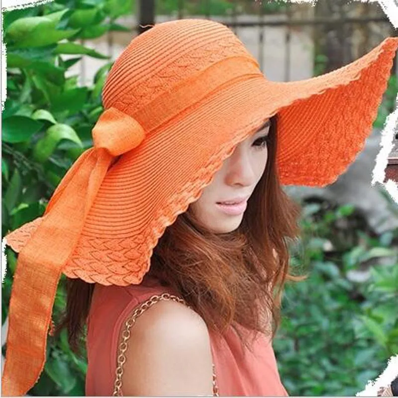 الجملة والتجزئة أزياء النساء واسعة كبيرة مرن بريم الصيف شاطئ قبعة من القش القوس فراشة القوس واقية من الشمس قبعة الشمس