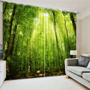 

Decoration curtains forest curtains green curtain 3D Curtain Luxury Blackout Window Living Room