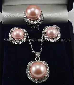 

Free Shipping>>new hot Pink South sea Shell Pearl Beads/ Earrings Ring / Necklace Pendant Set