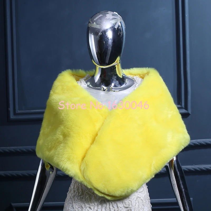 

FOLOBE New Arrival Yellow Faux Fur Shawls Warm Winter Wedding Women Shawls Evening Party Wraps Bridal Bolero Pashmina