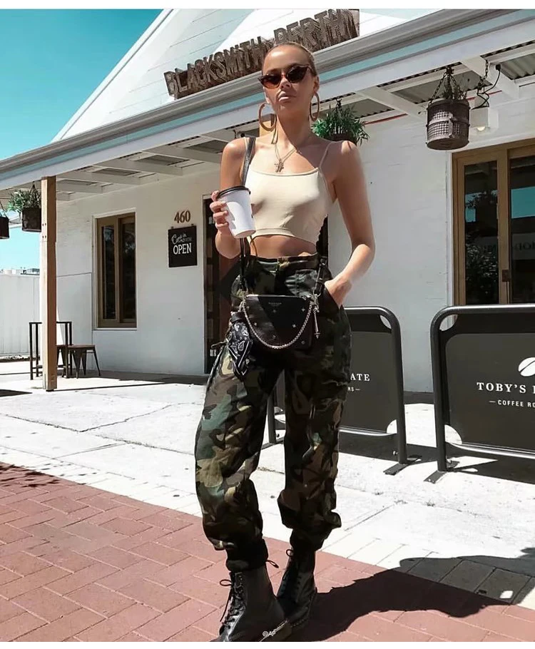 Женские камуфляжные брюки Высокая Талия военные мешковатые Pantalon женщина женские брюки-карго Femme женские спортивные брюки камуфляж женский