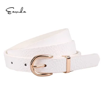 

Earnda White PU Leather Belts With Pin Metal Buckle Simple Narrow White Belt For Women Fashion Accessories Strap Free Shipping