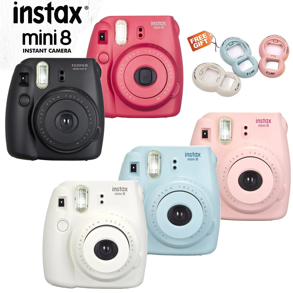 Fujifilm Instax Mini 8 Film Camera Fuji Instant Photo Shooting Camera Free Close Up Lens Raspberry Blue Black White Grape Film Camera Aliexpress