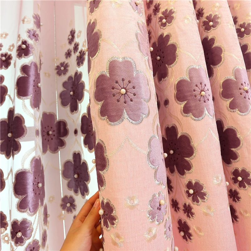 Европейский высокое качество розовый королевский синель лазерная вышивка затемненные шторы для гостиной Роскошная вуаль занавеска для спальни