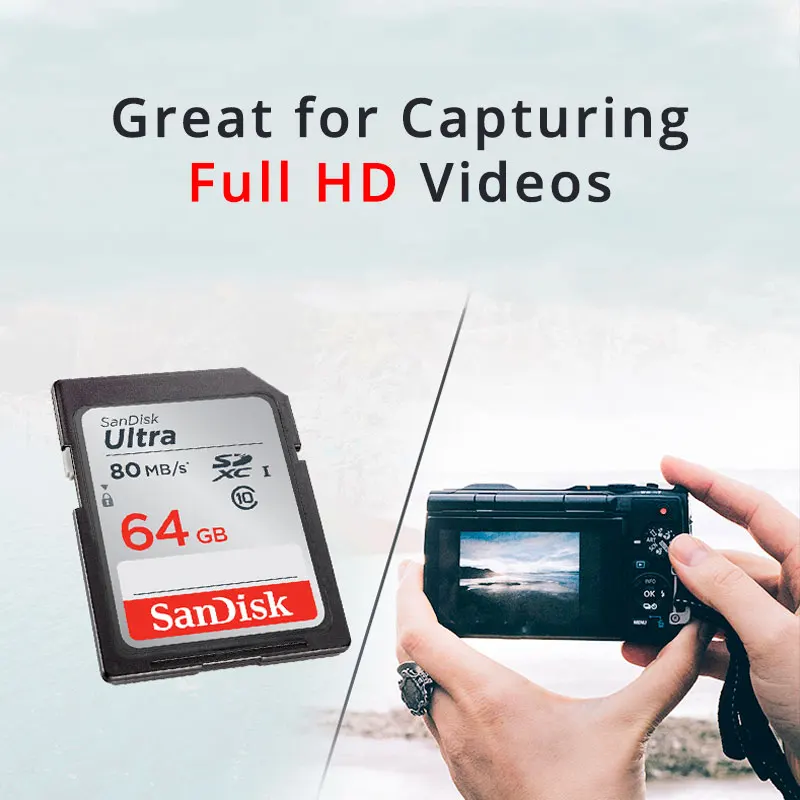 Двойной Флеш-накопитель SanDisk 64 Гб SD карты памяти 128 ГБ 256 ГБ SDXC Камера карта 16 Гб оперативной памяти, 32 Гб встроенной памяти SDHC SLR карты USH-I Class10