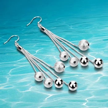 

Real 925 sterling silver earring for women.round beads earrings lady.vintage long drop earrings.women earrings gift!