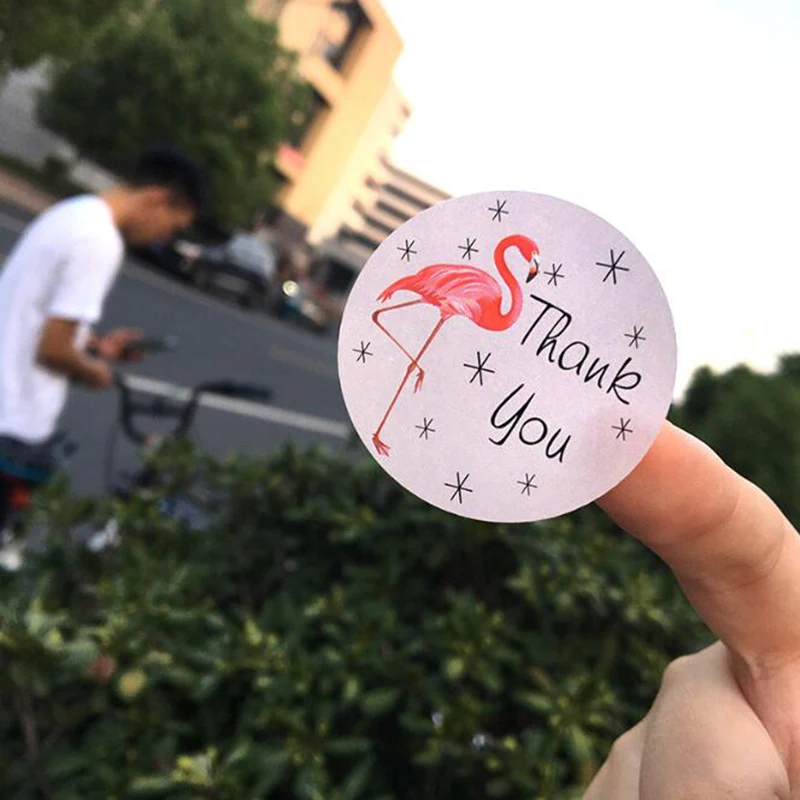 

120 Flamingo Circle Round Thank You Handmade Cake Sealant Packaging Tool Label From Kraft Paper Sticker Baking DIY Gift 37mm