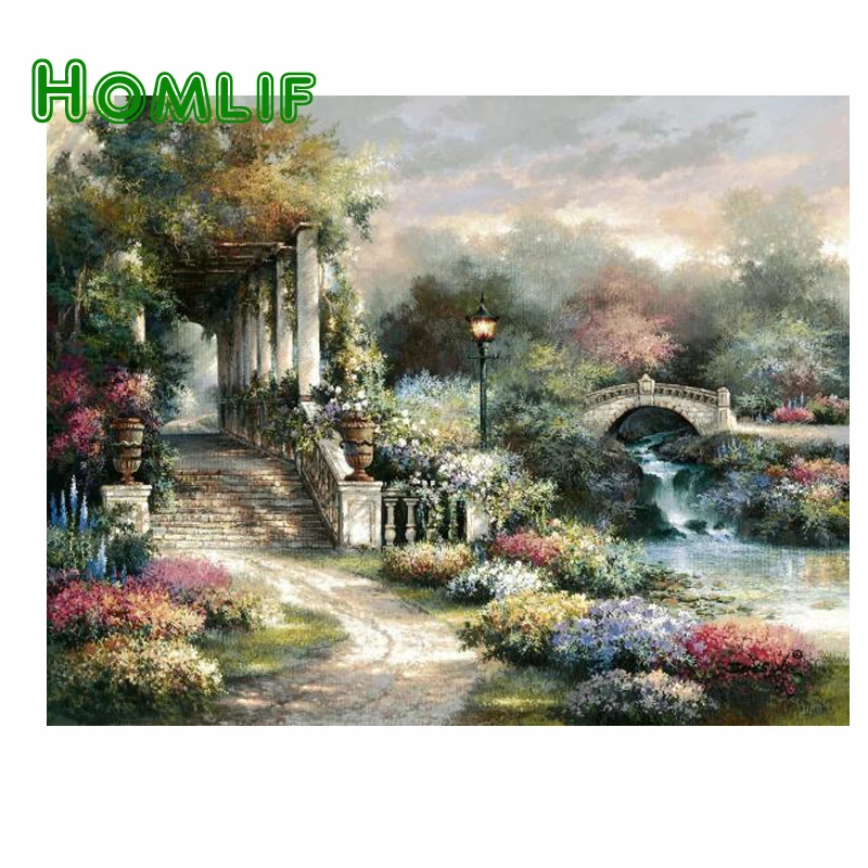 HOMLIF DIY 5D Алмазная мозаика алмазная цветы дерево мост картина вышивки крестом