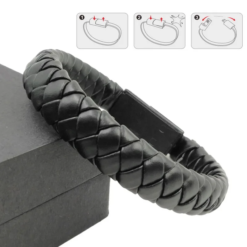 MJartoria мобильный кабель передачи данных телефона плетеные браслеты и браслеты для мужчин женщин панк Usb зарядный кабель кожаный браслет ювелирные изделия