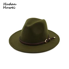 Винтаж классический широкий плоский полями Шерсть Войлок Fedora с пряжки ремня Для мужчин Для женщин Джаз официальная Вечеринка шляпа Панама Hat 12 Цветов