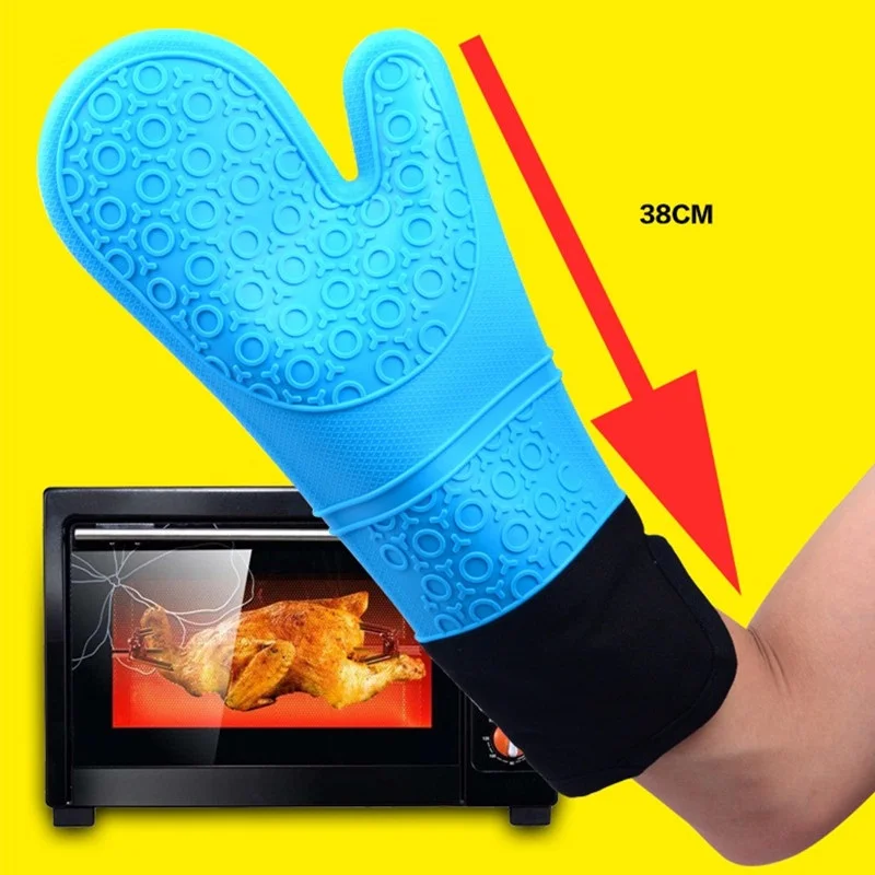 High Quality Silicone Oven Mitts with Extra Long Thick Cotton Liner
