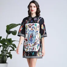 Brand new design diamonds dress 2019 summer runways peter pan collar loose women dress A291 peter pan collar smock dress