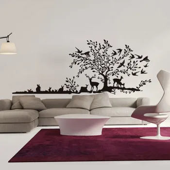

aw9498 Deer Tree Vinyl Wall Sticker Vivid Design Forest Plant Sticker Bedroom Decoration Vinyl Removable Sided-Visual Wall Decal