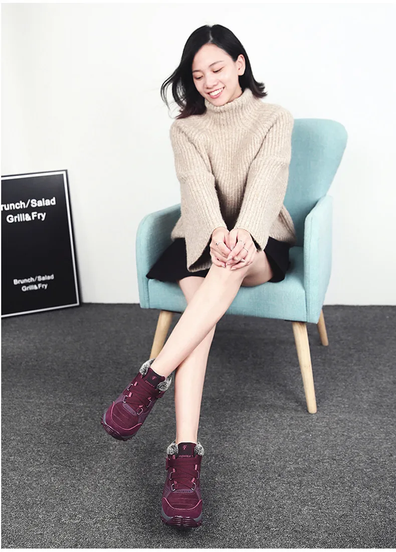 2019 Winter women snow boots women warm push ankle boots female high wedge waterproof Boots rubber hiking boots shoes (13)