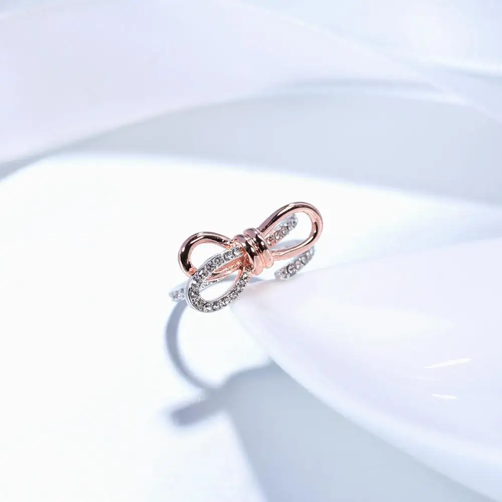 ERLUER очаровательные кольца для женщин Регулируемый кристаллический украшение с бантом девушка мода розовое золото циркон обручальное кольцо Свадебные ювелирные изделия