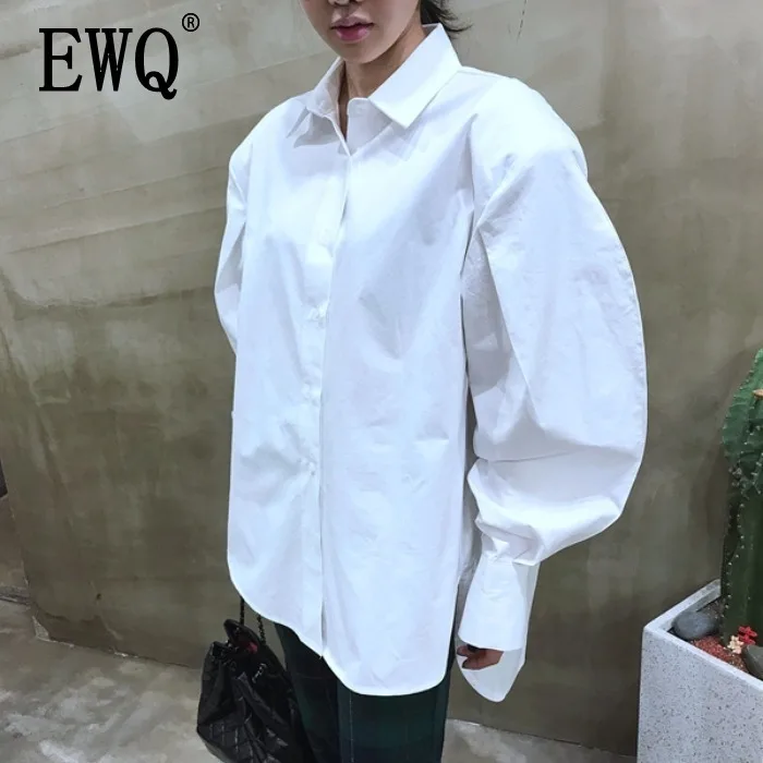 

[EWQ] 2019 Spring Autumn New Lapel Single-breasted Lantern Sleeves Comfortable Shirt Fashion Trend All-match Women Shirt QF532