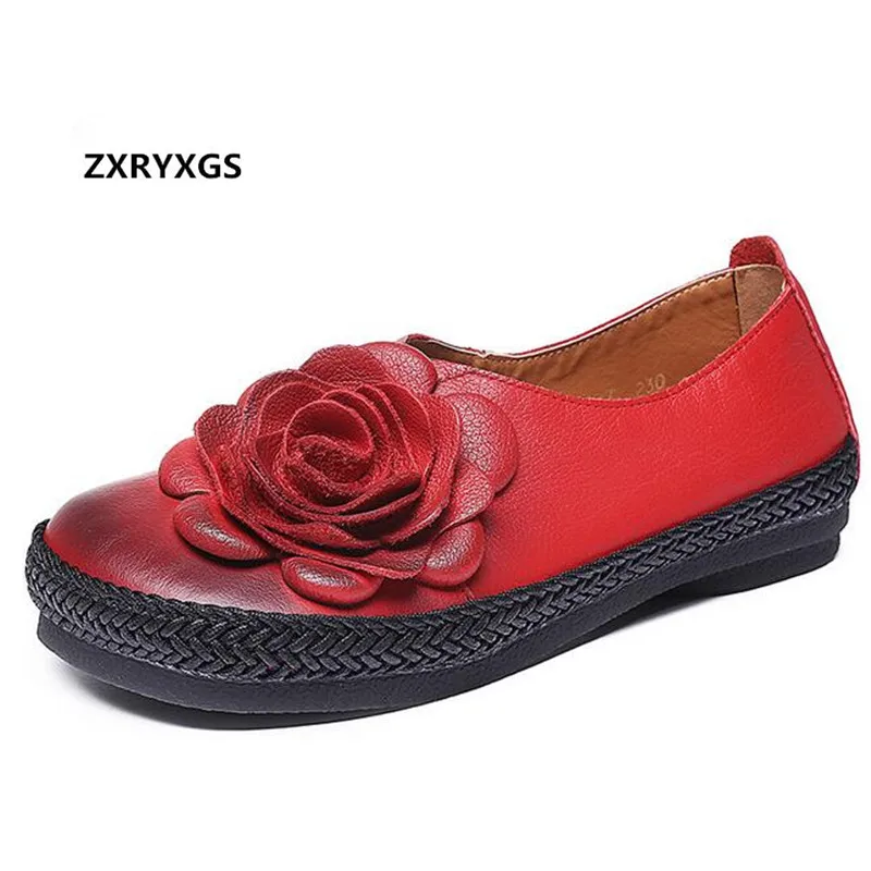 

2019 New Autumn Retro Flower Flat Shoes Fashion Casual Shoes Comfort Soft Chinese Style Dancing Shoes Woman Real Leather Shoes