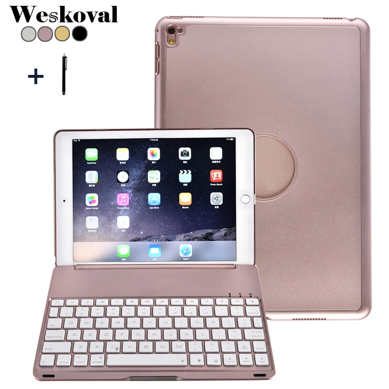 

For iPad Pro 9.7 Wireless Bluetooth Keyboard Case Cover For iPad Pro 9.7 2016 Aluminum Alloy Flip Stand Capa Fundas+Film Stylus