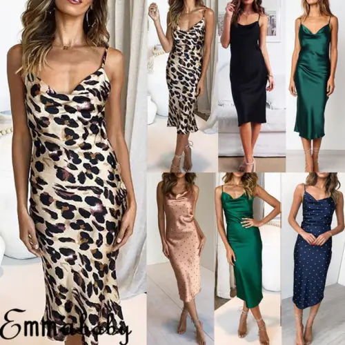 

HIRIGIN Women Sexy Satin Silk Dress Strappy Ladies Cocktail Party Casual Bodycon Nightgowns