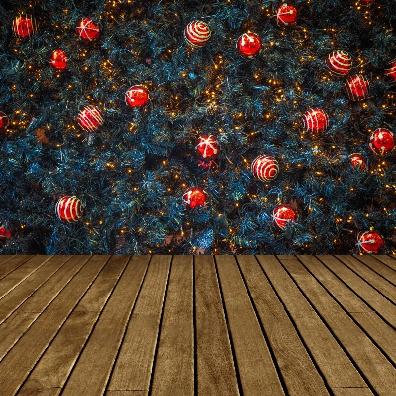 

Laeacco Wooden Floor Pine Branch Balls Baby Christmas Photography Backgrounds Customized Photographic Backdrops For Photo Studio