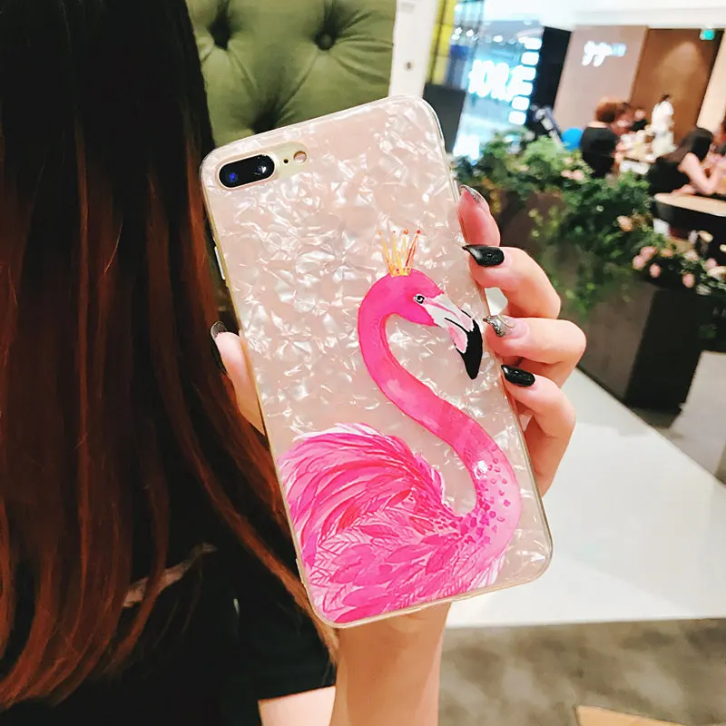 NFH Glitter Phone Case For iPhone 8 7 6 Plus Flamingo Shell Cases For iPhone On X 8 7 6 6S Plus Soft TPU Silicone Back Cover