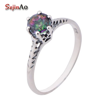 

Szjinao Wholesale round mystic rainbow topaz colorful ring 925 silver women fashion jewelry engagement rings