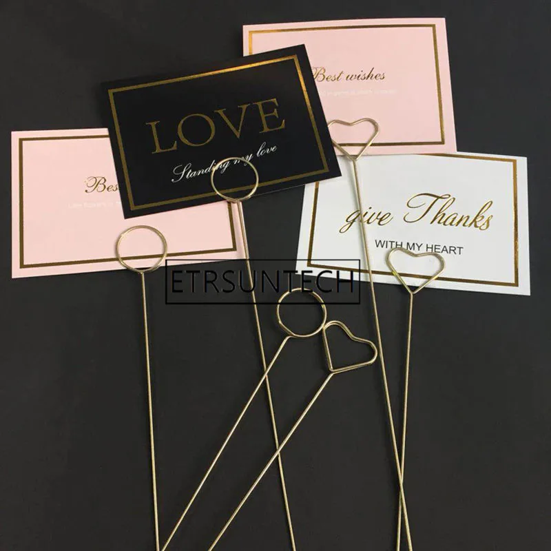 

200pcs Florist Bouquet Gift Card Holders Golden Round Heart Metal Long Stick Clip Flower Gift Wrapping Packaging