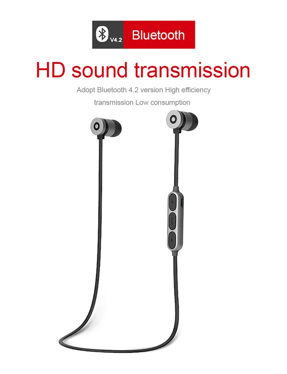 Icoque Magnet Hifi Earphone Bluetooth Wireless Headphones with Mic for Phone Xiami Samsung iPhone In-ear Stereo Earbuds Earphone (5)