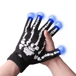 1 пара модные Хэллоуин скелет руки светодио дный проблесковый перчатки Light Up пальца варежки