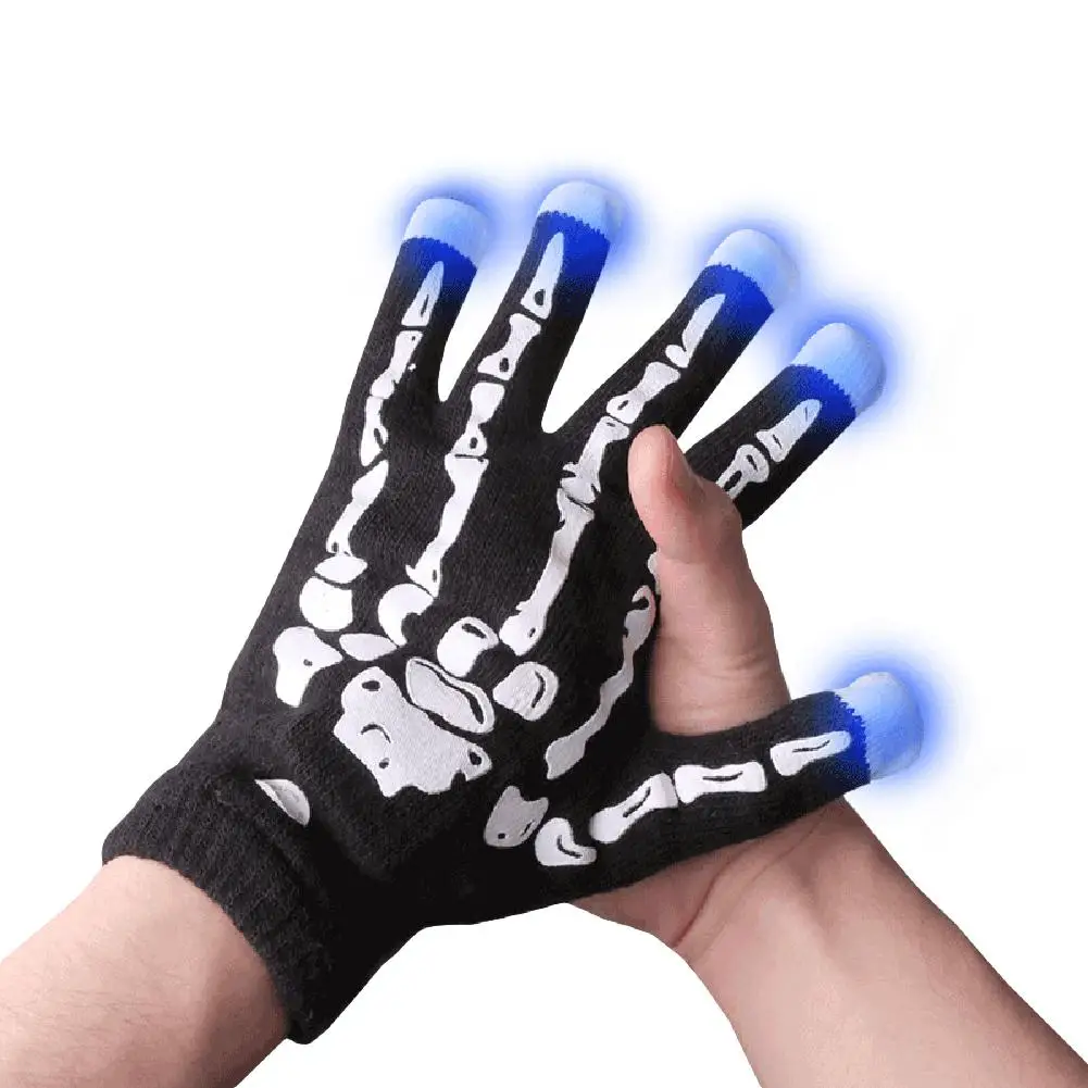 1 Pair Fashion Halloween Skeleton Hand LED Flashing Gloves Light Up Fingertip Mittens | Аксессуары для одежды