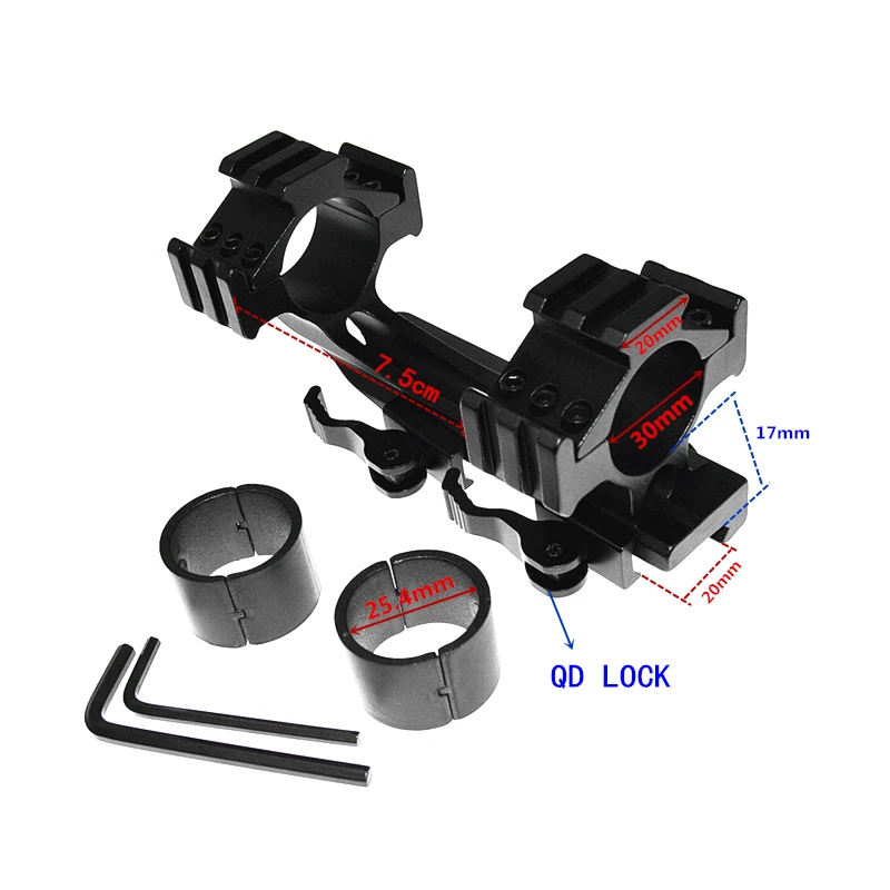 

Tactical 25.4mm 30mm Dual Ring Tri Rails Cantilever HeavyDuty Scope Mount Quick Release QD Cam Locks Adapter Picatinny Weaverer