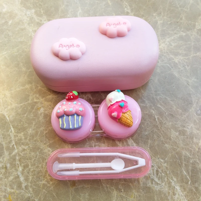 

LIUSVENTINA 2018 New DIY Resin Cute Cake Ice Cream Contact Lens Case Box Container for Color Lenses Gift for Lovely Girls